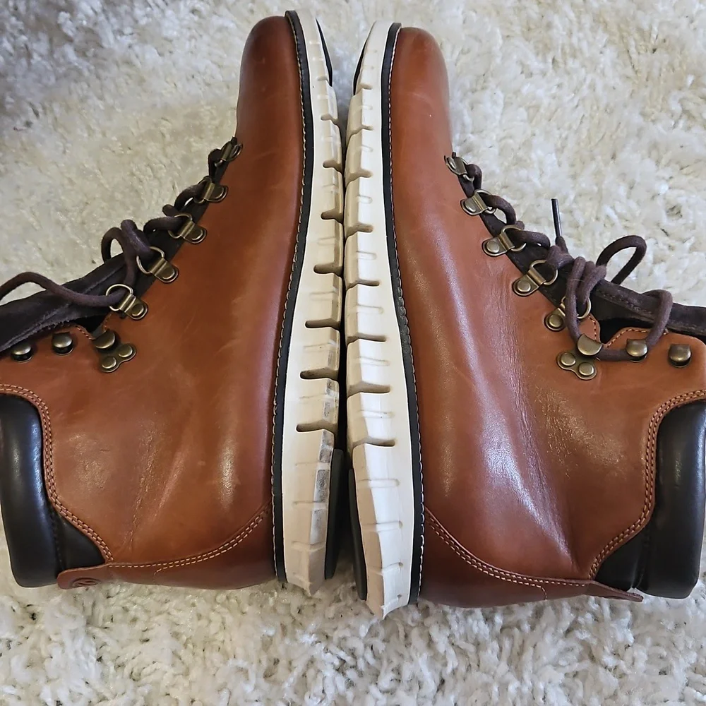 Cole Haan Brown Leather Hiking-Style Boots with Dark Brown Accents